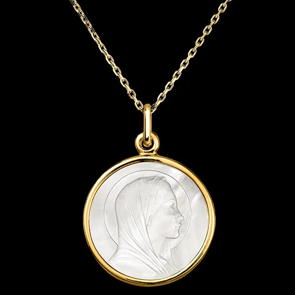 Medalla de Santa María – Oro Amarillo de 18 Quilates y Nácar
