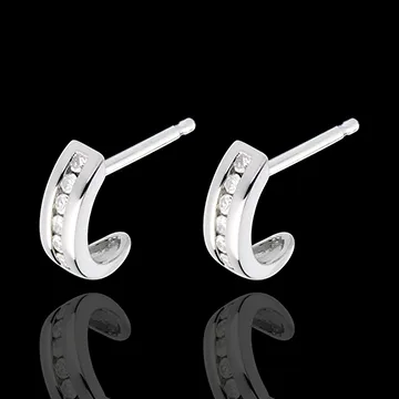 Pendientes media luna empedrado oro blanco - 12 diamantes