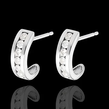 Pendientes media luna empedrado oro blanco - 0.41 quilates - 12 diamantes