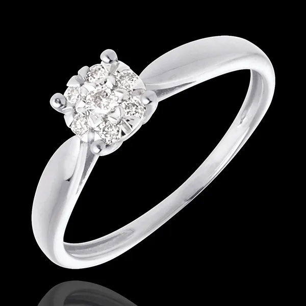 Anillo Caña mosaico oro blanco - 7 diamantes