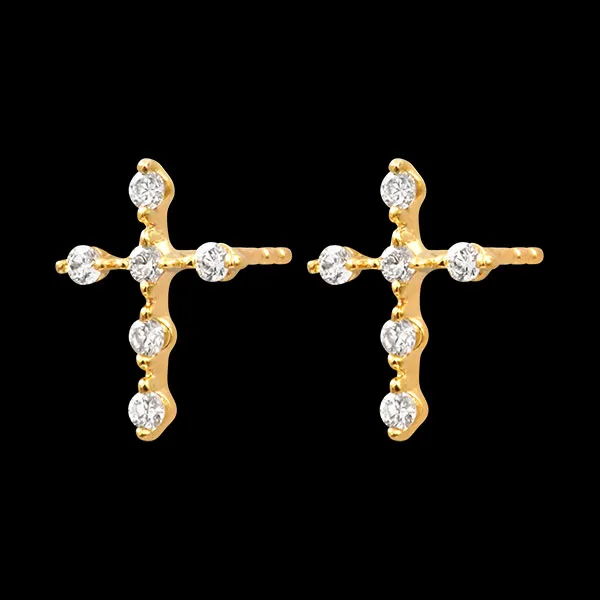 Pendientes Cruz – Oro amarillo de 9 quilates y diamantes sintéticos