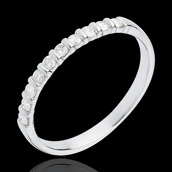 Alianza oro blanco semi empedrado - engaste pasador - 10 diamantes