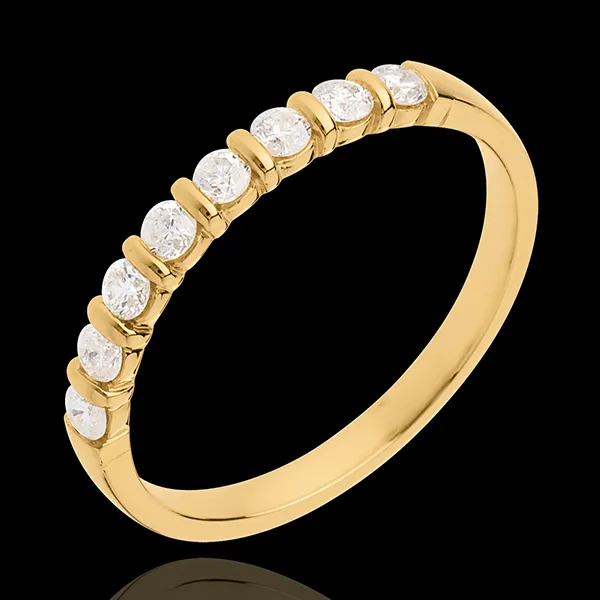 Alianza oro amarillo semi empedrado - engaste pasador - 0.3 quilates - 8 diamantes