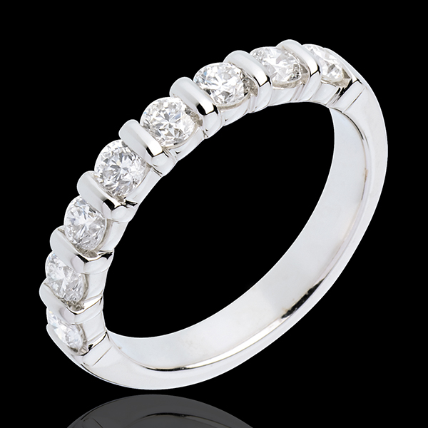 Alianza oro blanco semi empedrado - engaste pasador - 0.75 quilates - 8 diamantes