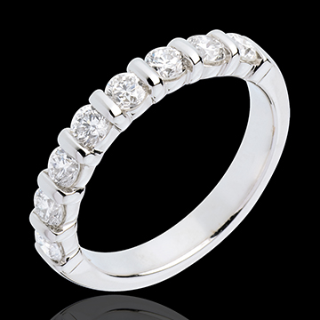 Alianza oro blanco semi empedrado - engaste pasador - 0.75 quilates - 8 diamantes