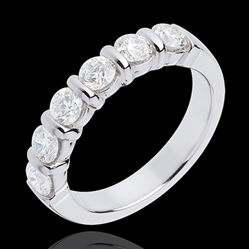 Alianza oro blanco semi empedrado - engaste pasador - 1 quilates - 6 diamantes