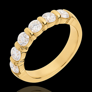 Alianza oro amarillo semi empedrado - engaste pasador - 1.2 quilates - 6 diamantes