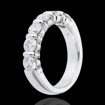 Alianza oro blanco semi empedrado - engaste pasador - 1.5 quilates - 6 diamantes