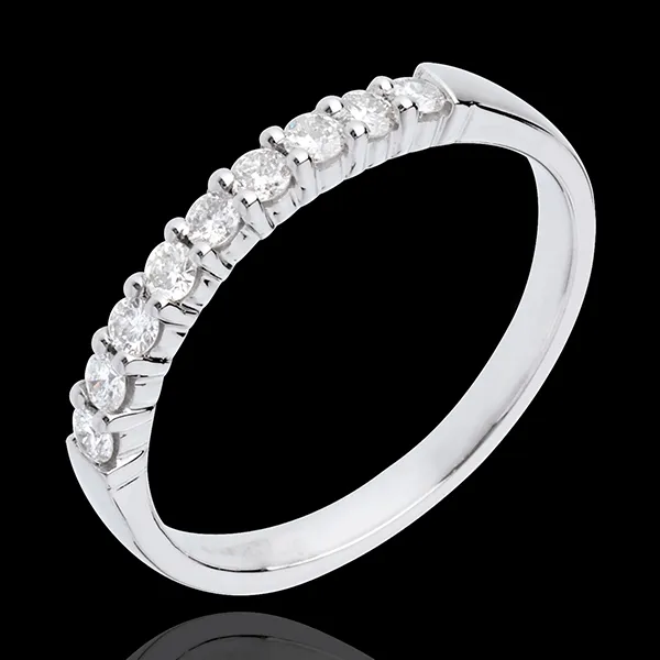 Alianza oro blanco semi empedrado - engaste garras - 0.25 quilates - 9 diamantes