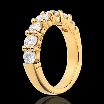 Alianza oro amarillo semi empedrado - engaste garras - 1.57 quilates - 7 diamantes