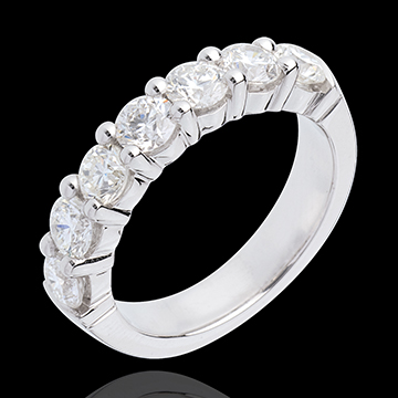 Alianza oro blanco semi empedrado - engaste garras - 1.5 quilates - 7 diamantes