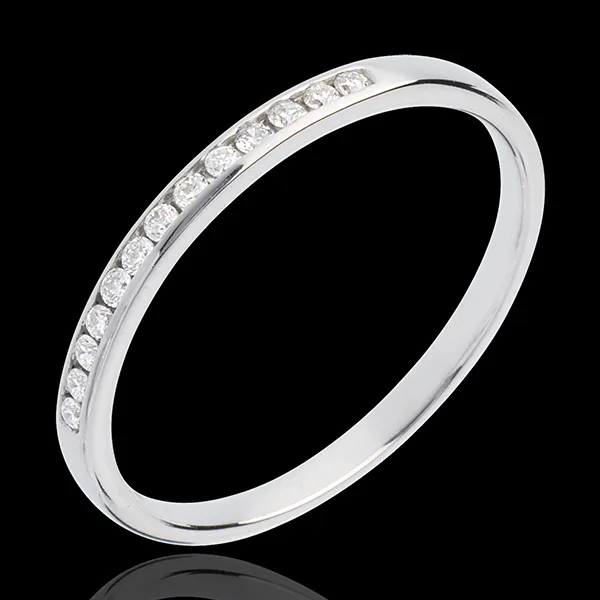 Alianza oro blanco semi empedrado - engaste raíl - 13 diamantes