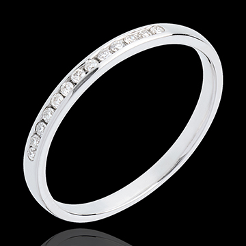 Alianza oro blanco semi empedrado - engaste raíl - 13 diamantes