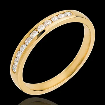 Alianza oro amarillo semi empedrado - engaste raíl - 11 diamantes