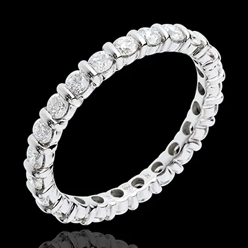 Alianza oro blanco empedrado - engaste pasador - 1.14 quilates - 22 diamantes