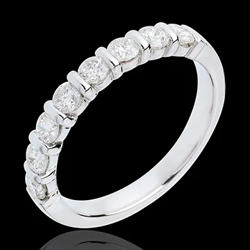 Alianza oro blanco semi empedrado - engaste pasador - 0.65 quilates - 8 diamantes