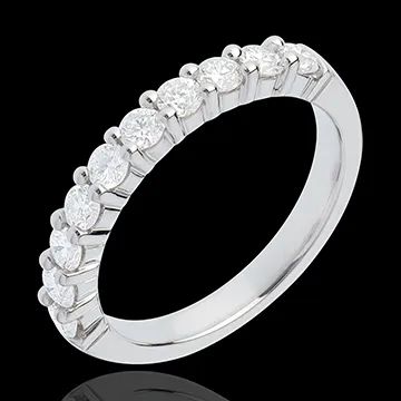 Alianza oro blanco semi empedrado - engaste garras - 0.65 quilates - 10 diamantes