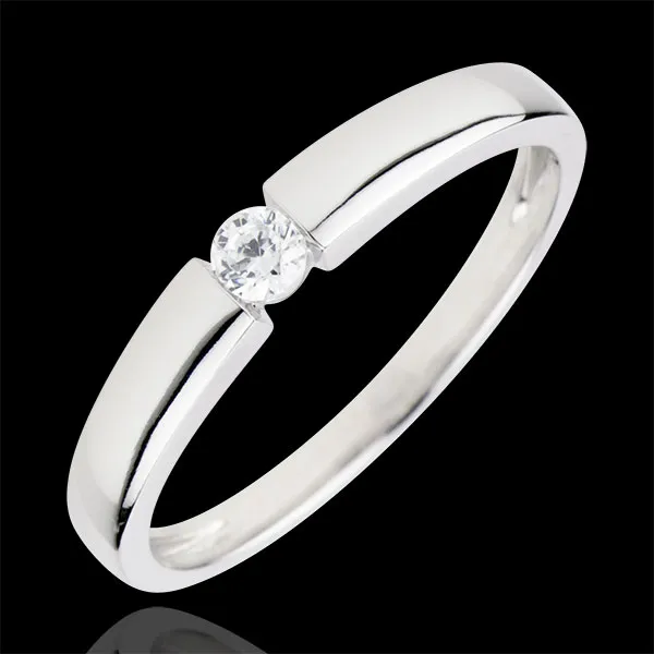 Anillo Solitario Tesoro - oro blanco 9 quilates y diamante 0.1 quilates