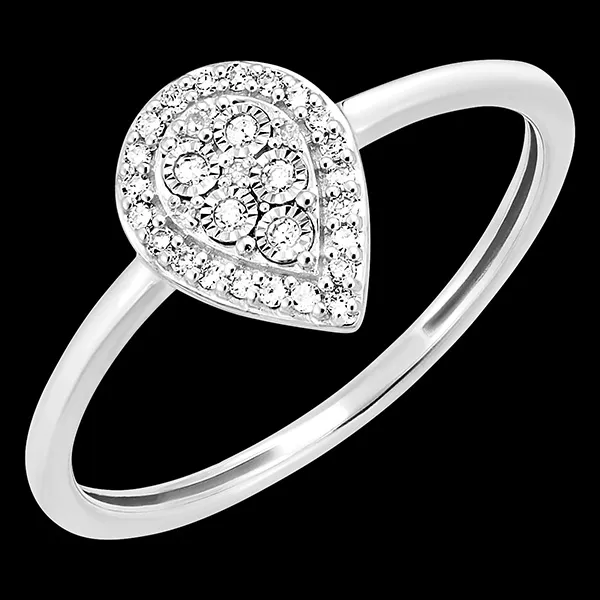 Anillo Origen - Destello Gota - oro blanco 9 quilates y diamantes