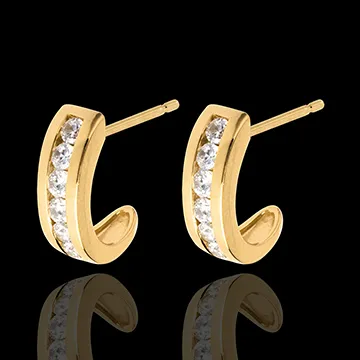 Pendientes media lunas empedrados oro amarillo - 0.41 quilates - 12 diamantes