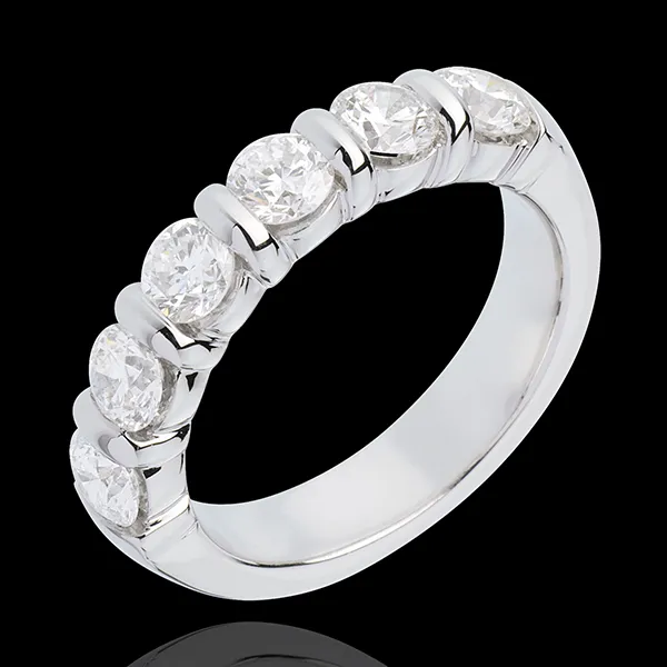 Alianza oro blanco semi empedrado - engaste pasador - 1.5 quilates - 6 diamantes