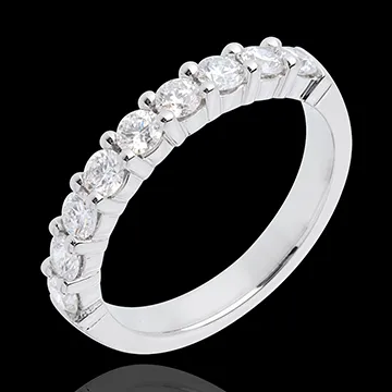 Alianza oro blanco semi empedrado - engaste garras - 0.75 quilates - 9 diamantes
