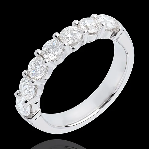Alianza oro blanco semi empedrado - engaste garras - 1.2 quilates - 7 diamantes