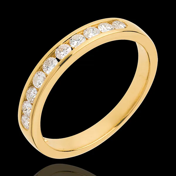 Alianza oro amarillo semi empedrado - engaste raíl - 0.3 quilates - 10 diamantes