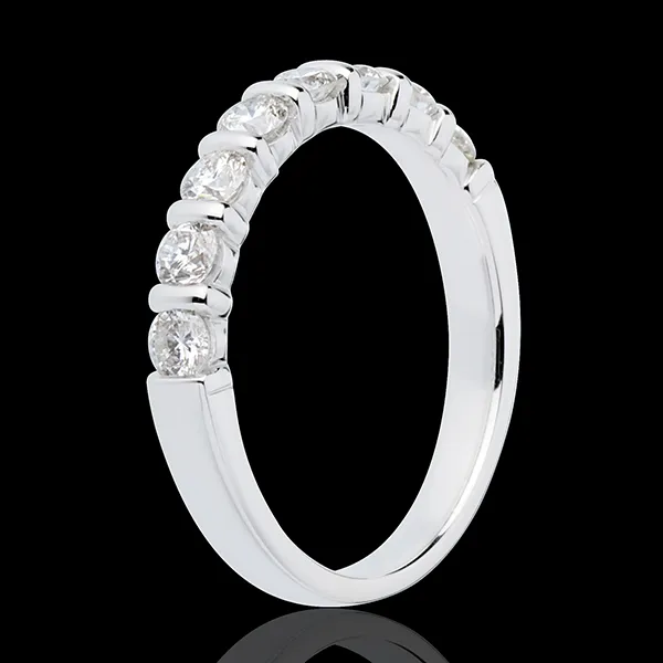 Alianza oro blanco semi empedrado - engaste pasador - 0.65 quilates - 8 diamantes