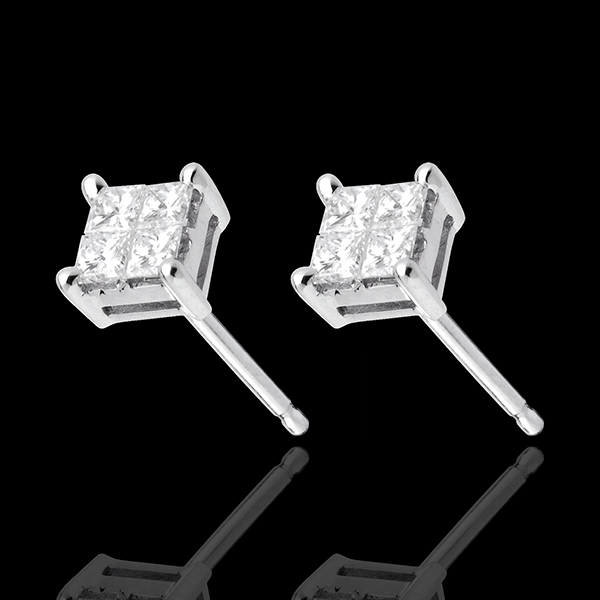 Boucles d'oreilles damier or blanc 18 carats pavées - 0.34 carats