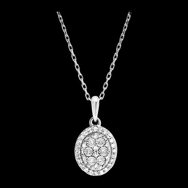 Pendentif Origine - Eclat Ovale - or blanc 9 carats et diamants