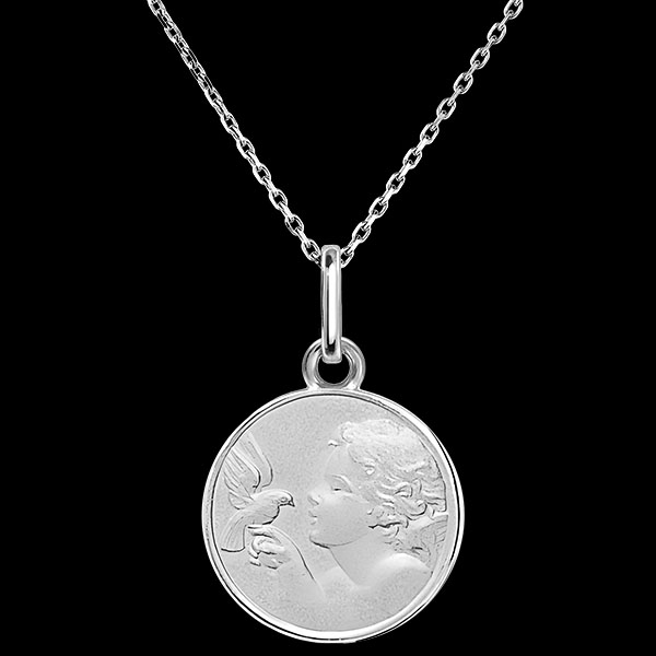 Médaille L'Ange et la Colombe – Or Blanc 18 carats