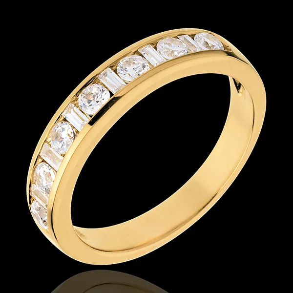 Alliance or jaune 18 carats semi pavée - serti rail - 0.57 carats - 13 diamants