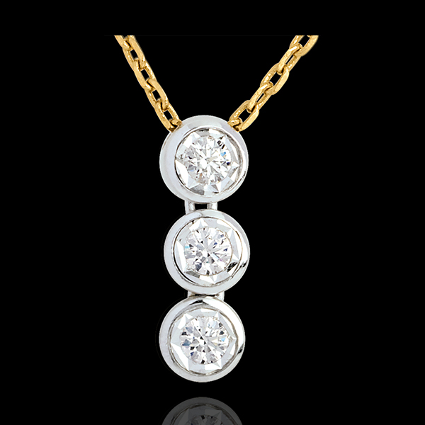 Collier Trilogie Filante - 3 diamants - or blanc et or jaune 18 carats