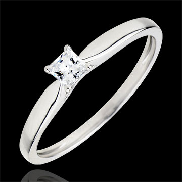 Anello Solitario Rivelazione - Oro bianco - 18 carati - Diamante Principessa - 4 griffe - 0.15 carati