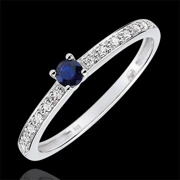 Bague de Fiançailles Solitaire Boréale - saphir 0.12 carat et diamants - or blanc 18 carats