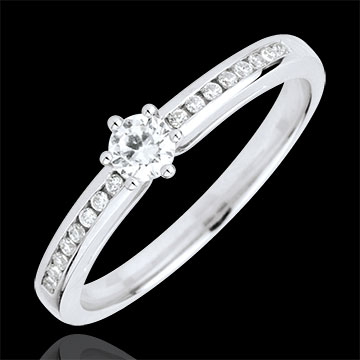 Anello Solitario Divina - 6 griffe - Oro bianco - 18 carati - 17 Diamanti - 0.25 carati
