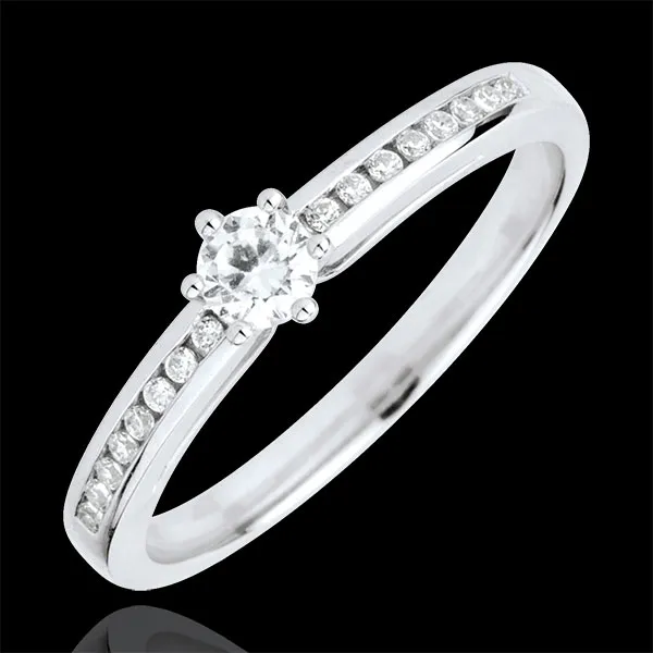 Bague Solitaire Divine 6 griffes - diamant 0.16 carat - or blanc 9 carats