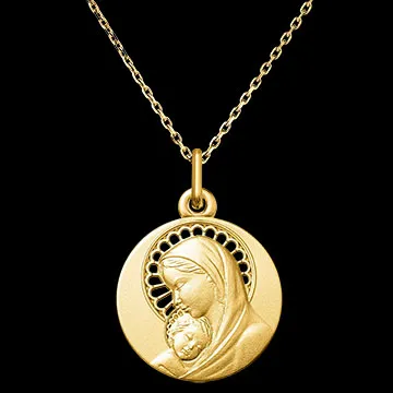 Médaille Marie et l'Enfant Ajourée – Or Jaune 18 carats