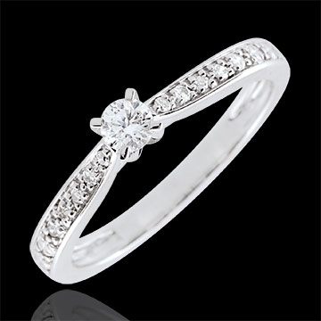 Anello solitario Garlane - 4 griffe - Oro bianco - 9 carati - 11 Diamanti - 0.15 carati - Diamante centrale - 0.10 carati