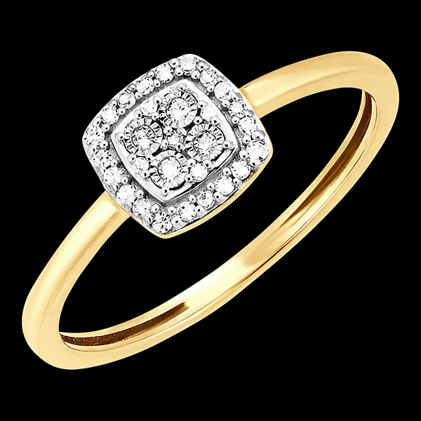 Anello Origine - Bagliore Carré - oro bianco e giallo 9 carati e diamanti