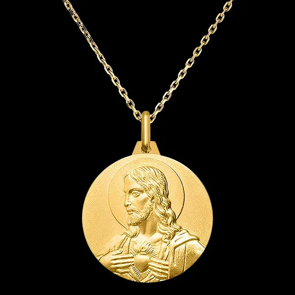 Médaille Sacré-Cœur et Vierge Marie – Or Jaune 18 carats