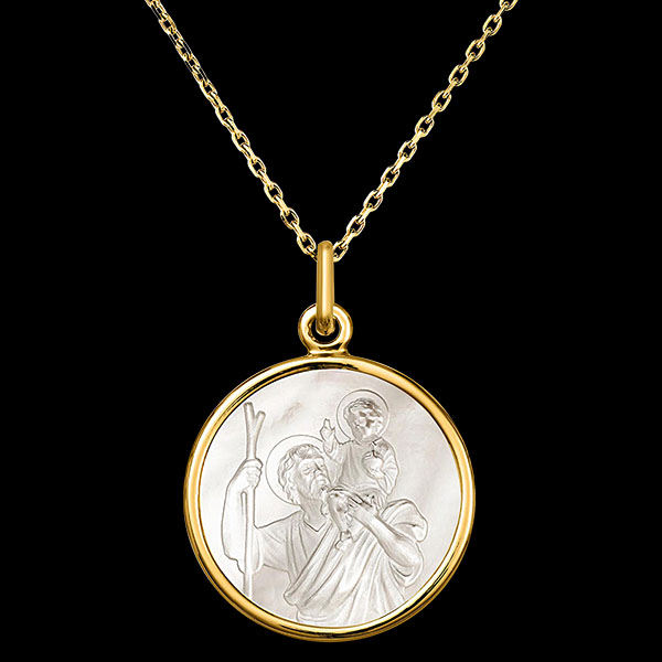 Medaglia San Cristoforo – Oro Giallo 18 Carati e Madreperla