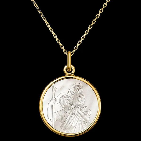 Medaglia San Cristoforo – Oro Giallo 18 Carati e Madreperla