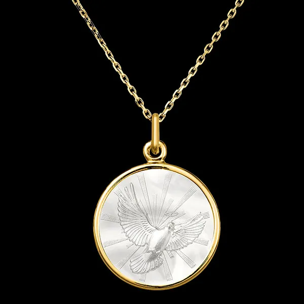 Médaille Colombe – Or Jaune 18 carats et Nacre