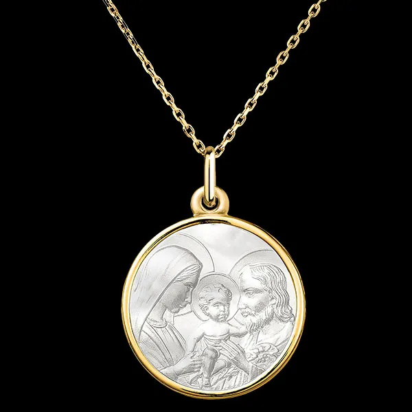 Medaglia della Sacra Famiglia – Oro Giallo 18 Carati e Madreperla