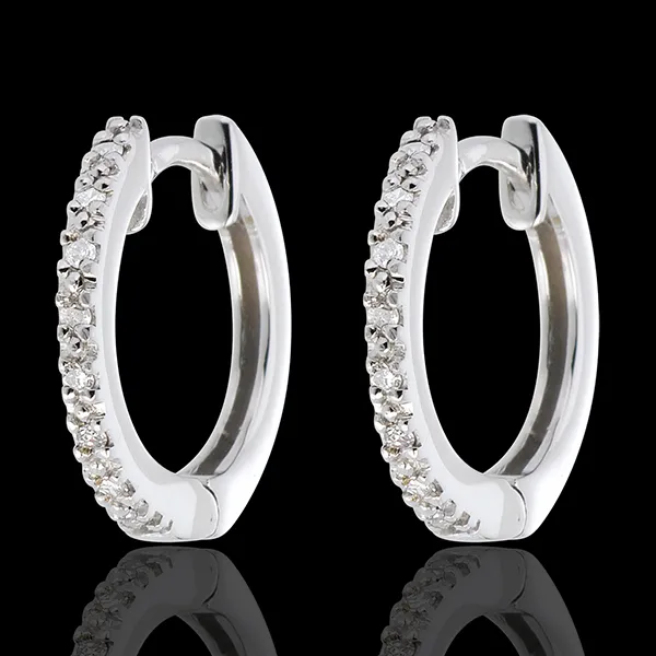 Orecchini a cerchio Oro bianco semi pavé- 16 Diamanti