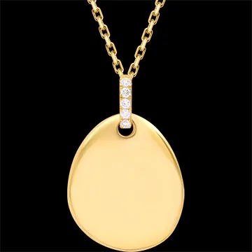 Médaille galet allongé à graver Émilie – Or jaune 9 carats et diamants de synthèse