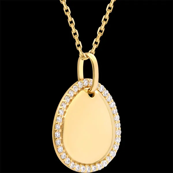 Médaille à graver sertie Aveline – Or jaune 9 carats et diamants de synthèse