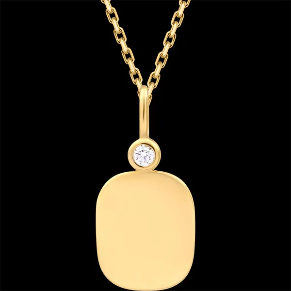 Médaille tonneau à graver Églantine – Or jaune 18 carats et diamant de synthèse